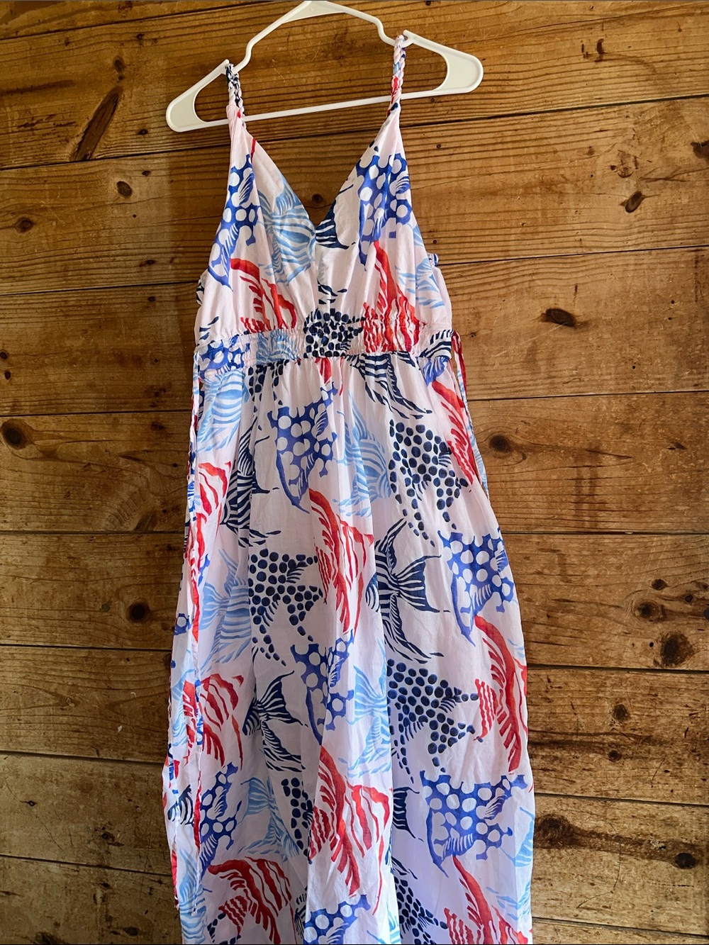 Loft Sleeveless Fish Print Dress - Blue & Red White